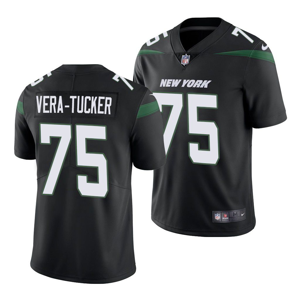 Men New York Jets #75 Alijah Vera-Tucker Nike Stealth Black Vapor Limited NFL Jersey
